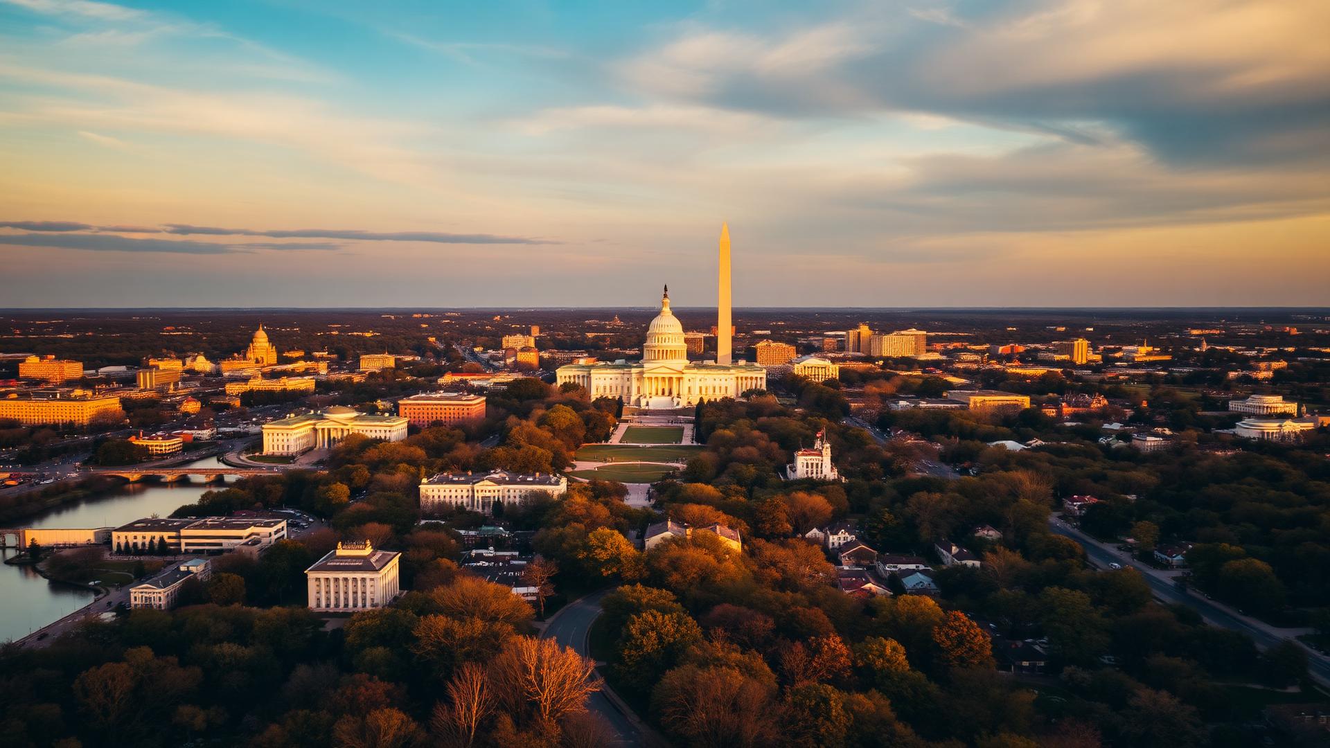 Washington DC skyline at golden hour